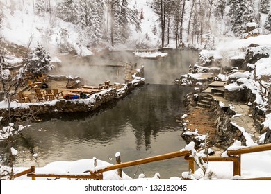 Strawberry Park Hot Springs Natural Hot Springs In Winter After Freshly Fallen Snow