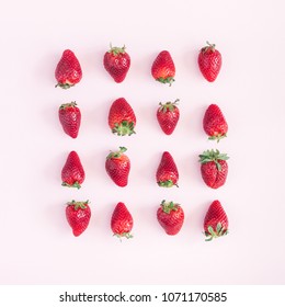 Strawberry pattern on pink background. Flat lay, top view, square - Shutterstock ID 1071170585