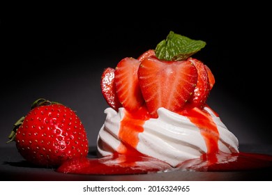 Strawberry Pavlova, With Strawberry Coulis