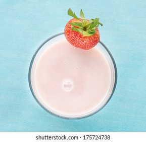 Strawberry Pink Milk Shake On  Blue Turquoise, Top View