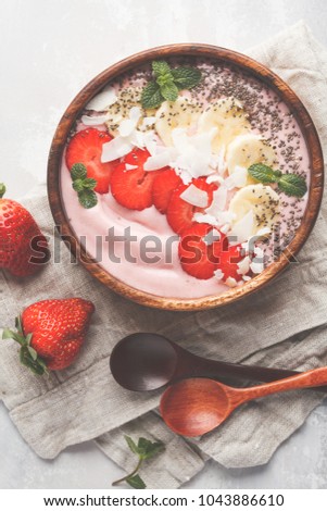 Similar – Image, Stock Photo Strawberry smoothie bowl