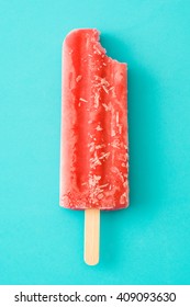 Strawberry Popsicle. Blue Background
