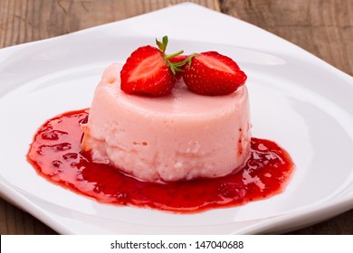 Strawberry Pudding With Jam On A Plate