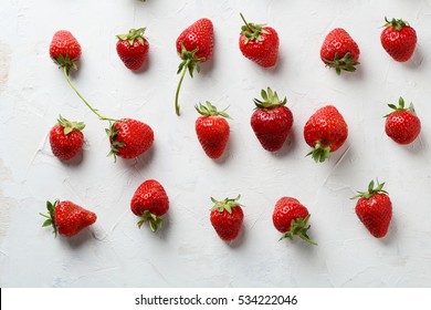 Strawberry Set On White Background, Food Top View