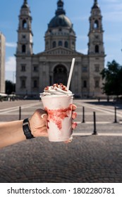 Strawberry Shake Ice Cold Frostino Frappuccino City Urban Background Mood Pink Milky Froth Straw