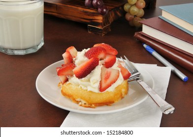 Strawberry Shortcake And Milk As An After School Snack