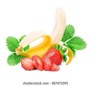 Strawberry Slices Banana Isolated On White Background Clipping Path