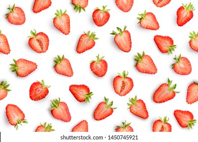 Strawberry slices as seamless pattern isolated on white background