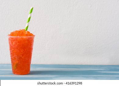 Strawberry Slushie On Blue Background
