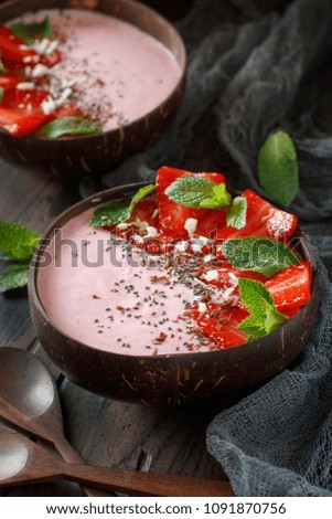 Similar – Image, Stock Photo Strawberry smoothie bowls