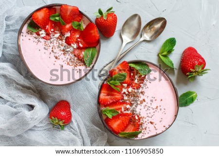 Similar – Image, Stock Photo Strawberry smoothie bowl