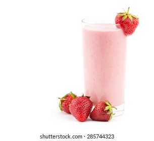 Strawberry smoothie with fresh strawberry isolated on white background