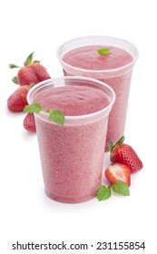 Strawberry Smoothie Isolated On White Background Close Up