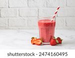 Strawberry smoothie or milkshake drink.