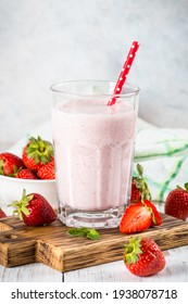 Strawberry Smoothie Or Milkshake At White.