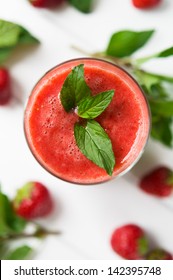 Strawberry Smoothie With Mint Top View