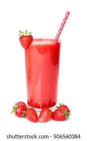 Strawberry Smoothie On White Background