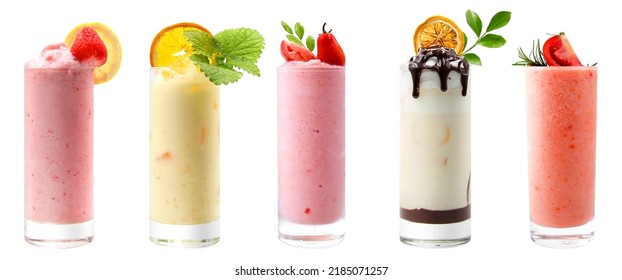 Strawberry smoothie, orange smoothie, tomato smoothie, yuzu chocolate smoothie images collection.