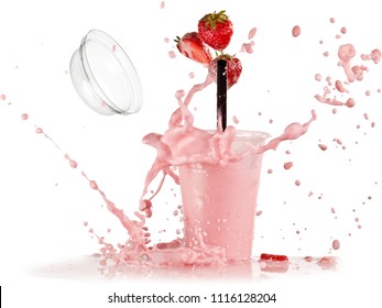 Strawberry smoothie splash with drops