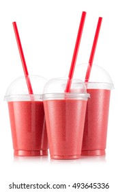 Strawberry Smoothie In Three Size Of Plastic Cup 