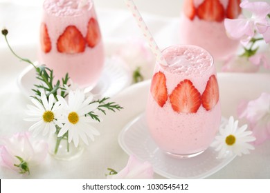 Strawberry smoothies  in glasses