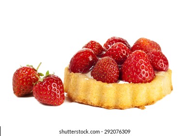 Strawberry tartlet and two fruits isolated on white background