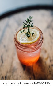 Strawberry Thyme Lemonade In Mason Jar