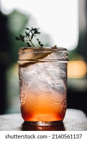 Strawberry Thyme Lemonade In Mason Jar