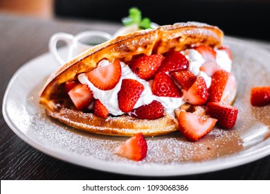 Strawberry Waffles With Whipped Cream