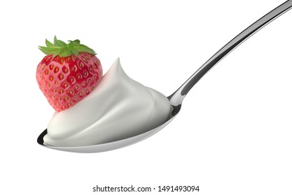 Strawberry With Whipped Cream On A Spoon