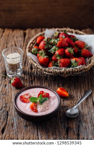 Similar – Image, Stock Photo Strawberry smoothie bowl