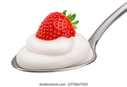 Strawberry yogurt in spoon isolated on white background - Powered by Shutterstock