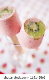 Strawberry-Kiwi Yogurt Freezer Pops, Frozen Homemade Popsicles On A Stick Dessert