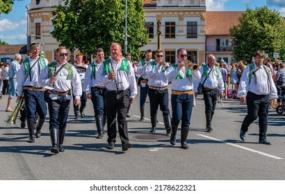 Straznice, Czech Republic - June 25, 2022 International Folklore Festival. Men from the folk ensemble Zerotin from Straznice