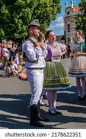 Straznice, Czech Republic - June 25, 2022 International Folklore Festival. Slovaks in folk costumes at the festival in Straznice