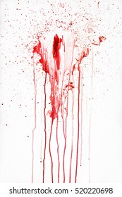 Streaks Of Red Liquid On A White Background. Blood Spray