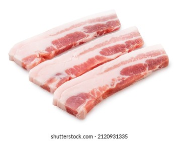 Streaky pork isolated on white background, Slide pork belly raw or Raw sliced bacon on white background with clipping path.