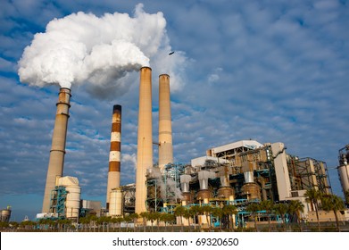 Stream billowing from electric power plant chimney stack