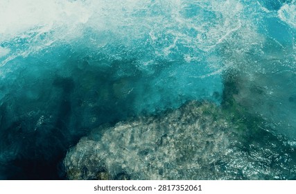 stream of clear mountain river, view from above 