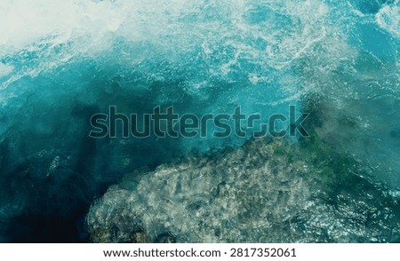 stream of clear mountain river, view from above 
