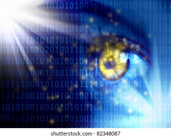 Stream of digital data with a human eye