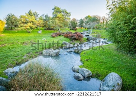 Stream of  the Parc Floral of Bordeaux with water flowing