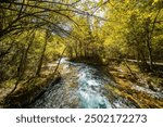 Stream under the Pearl Shoal Waterfall in Jiuzhai Valley National Park, China.