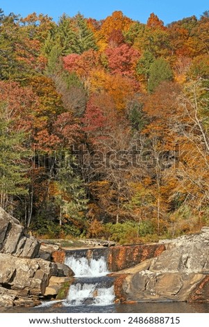Stream and Waterfall Coming Out of the Fall Forest and Linville Gorge in North Carolina