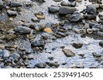 streambed covered with coarse gravel of Grundbach near Heiterwang in Austria