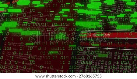 Streaming binary console layout on screen, showing green digits, data bars, ENCRYPTION header. Cybersecurity, cipher, cryptography, neon, digital, futuristic, monospaced