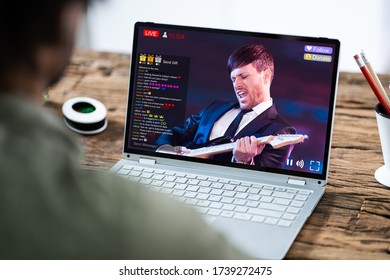 Streaming Live Music Video With Singer On Laptop Computer