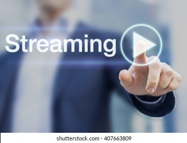 Streaming Media Concept With Play Button On Digital Interface With A Person In The Background