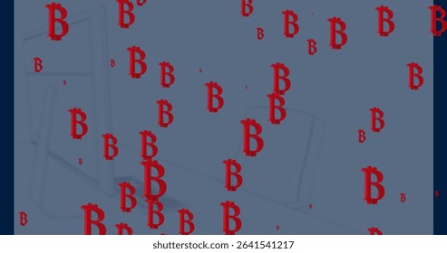 Streaming red Bitcoin symbols over laptop and smartphone outlines in digital space, currency flow. Cryptocurrency, digital finance, blockchain, fintech, virtual economy, modern technology, futuristic