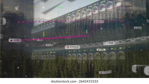 Streaming server rack showing LED lights in data center, blending financial data with pine trees. Technology, data visualization, digital, futuristic, enterprise, innovation, analytics